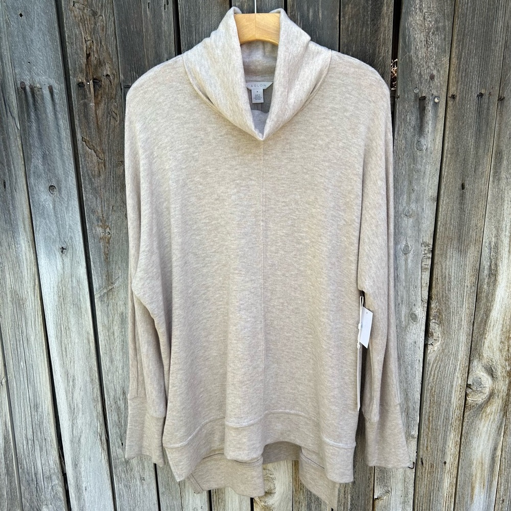 NWT Caslon Cowl Neck Tunic Top Beige Oatmeal Heather M